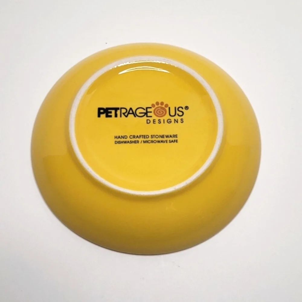 Yellow Small Cat Dish or Trinket Dish MEOW Kitty Cat Graphic